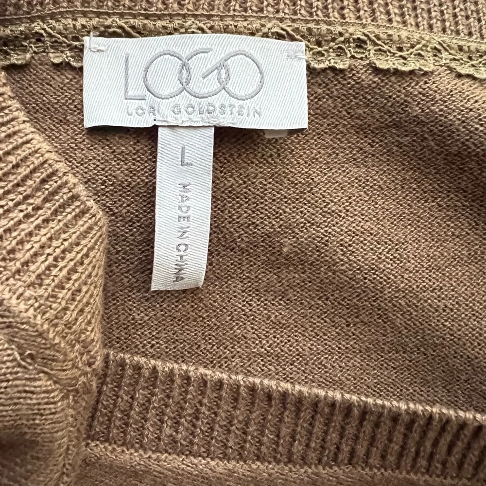 LOGO By Lori Goldstein Mocha Lakenlook Boho Cashmere Blend sweater